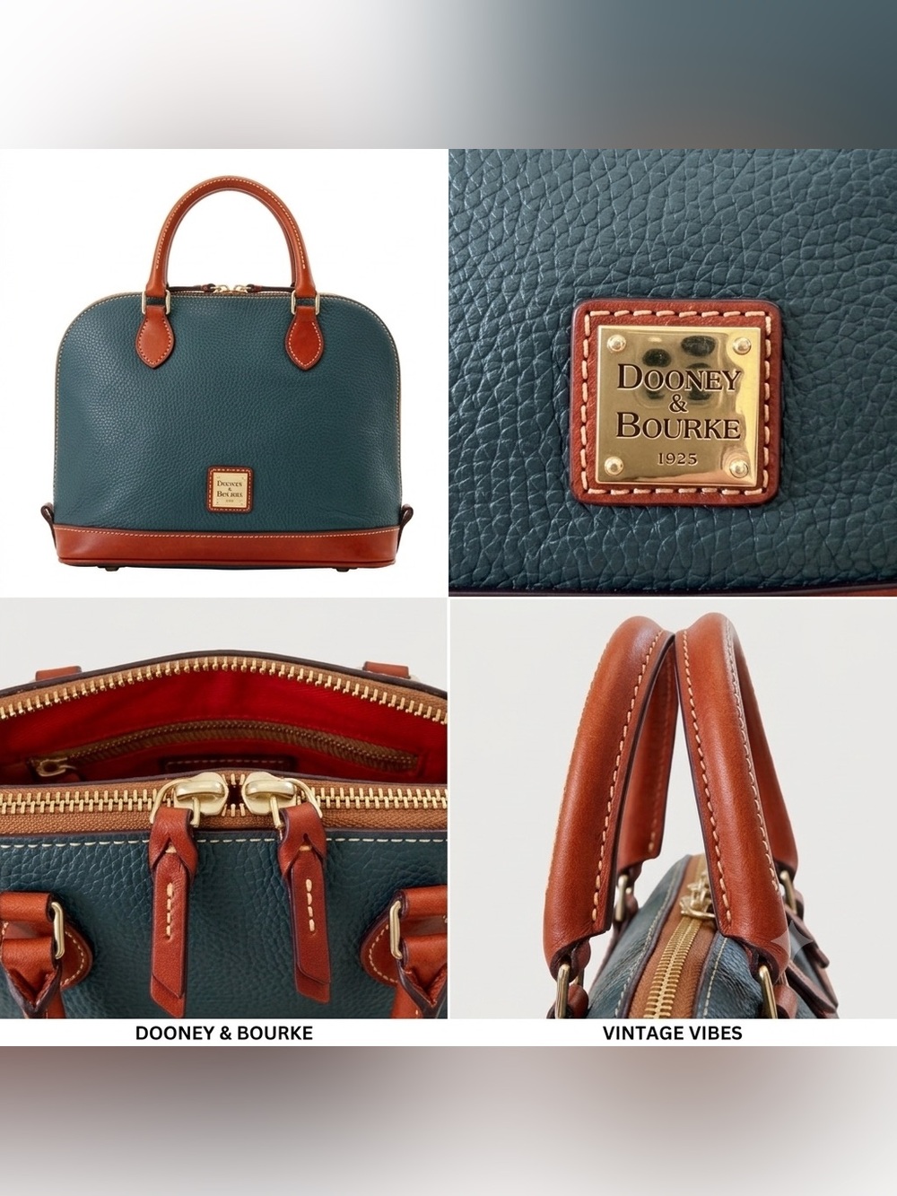 Dooney & Bourke Dark Green Pebbled Leather Satchel with Brown Trim